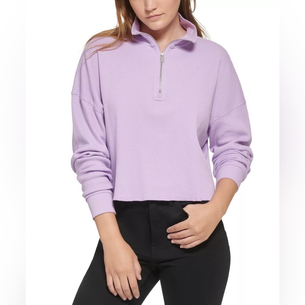Calvin Klein Jeans Women's Waffle-Knit Half-Zip Top size M